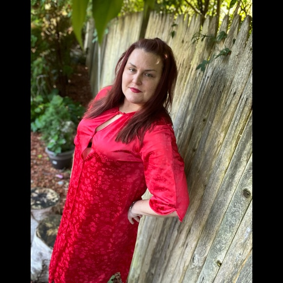 vanity fair vintage‎ nightgown housecoat red floral size Med - Picture 1 of 10